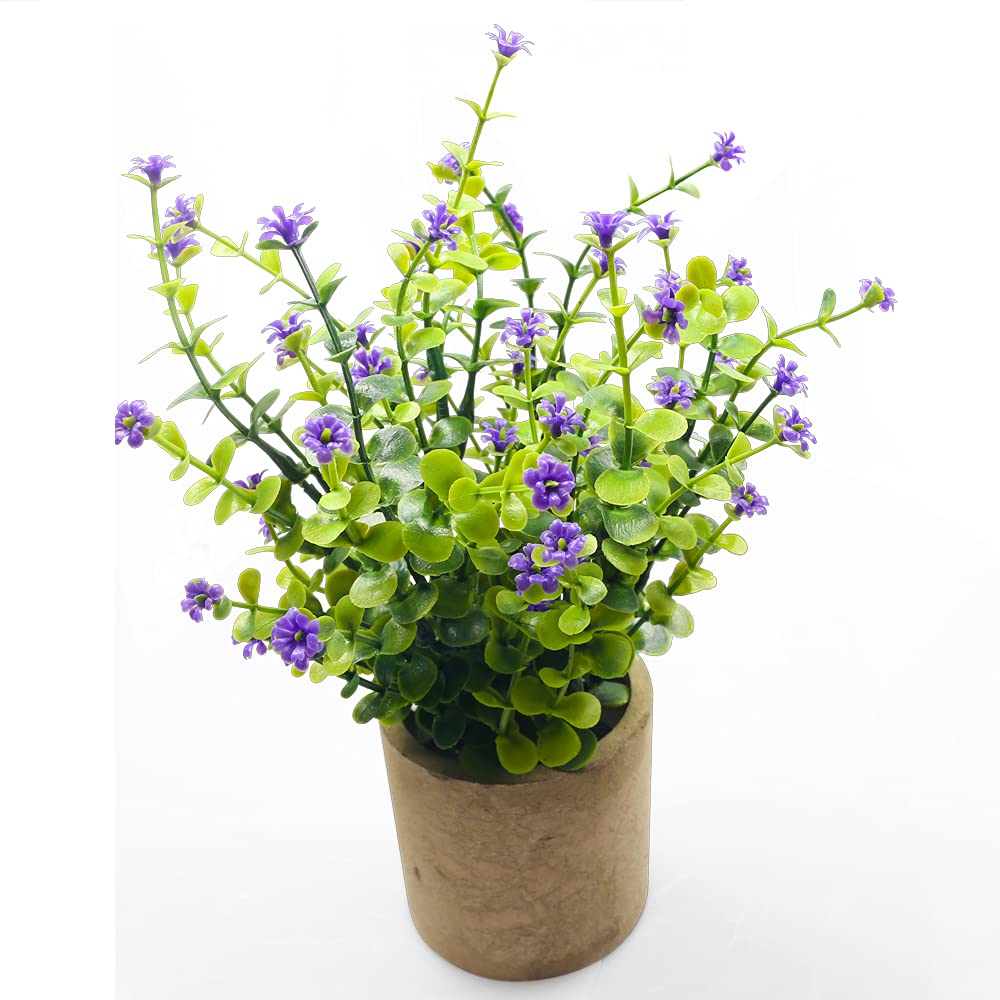 Svenee Artificial Mini Potted Plants Fake Plastic Milan Flower for Farmhouse Living Room Bathroom Office Desk Shelf Home Greenery Decoration (Purple)