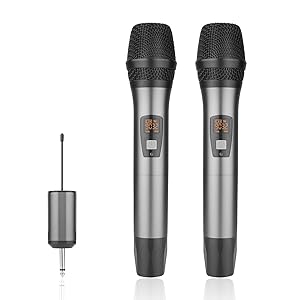 Wireless Microphone Mic Dual Cordless Handheld Mic System 25 Channel UHF with Mini Portable Receiver,328ft,3.5&6.35mm Port,for Home/Church/Wedding/Stage Performance/Speech/Meeting,Dual