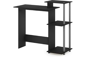 Furinno Efficient Home Laptop Notebook Computer Desk with Square Shelves, Black/Grey