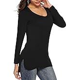 Florboom Womens Casual Tunic Tops Short/Long Sleeve Tshirts Scoop Neck Long Shirt Fitted Tees