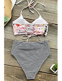 CUPSHE Conjunto de bikini de cintura alta para dama, con cordones, color rosa