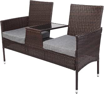 Amazon.com : Tenozek Double Siamese Rattan Chair Sectional ...