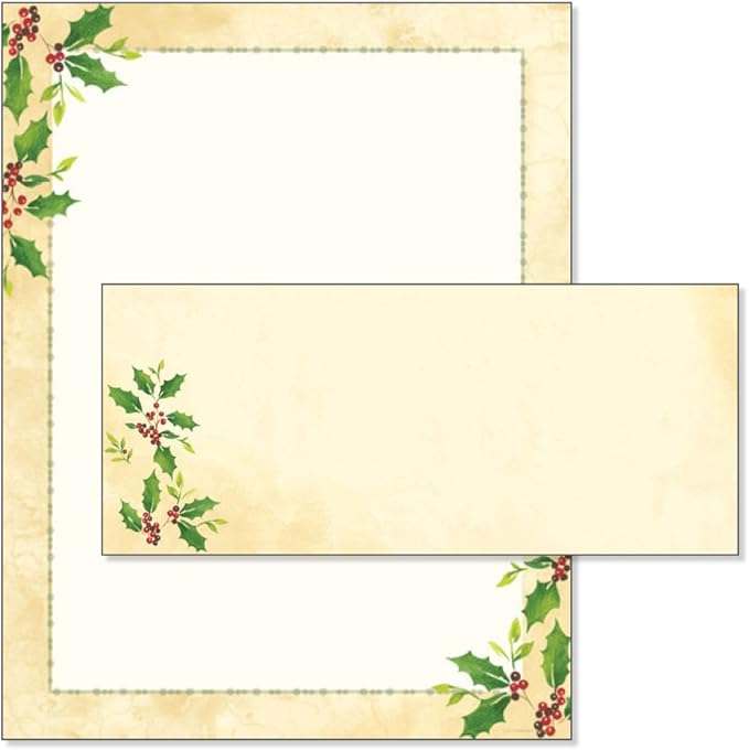 Falling Holly Christmas Stationery & Matching Envelopes