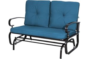Incbruce Outdoor Swing Glider Rocking Chair Patio Bench for 2 Person, Garden Loveseat Seating Patio Steel Frame Chair Set with Cushion, Peacock Blue
