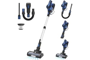 POWEART Cordless Vacuum Cleaner, 350W 30Kpa Lightweight Stick Vacuum, 8-in-1 Self-Standing Rechargeable Battery Vacuum Up to 45mins Runtime, Cordless Stick Vacuum for Pet Hair Hard Floor Carpet-Blue