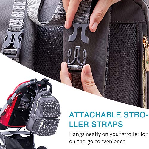 Diaper Bag Backpack, Bamomby Multi-Function Waterproof Travel Backpack Nappy Bags for Mom,Dad with Insulated Pockets, Changing Pad, Stroller Straps for Boys,Girls-Grey