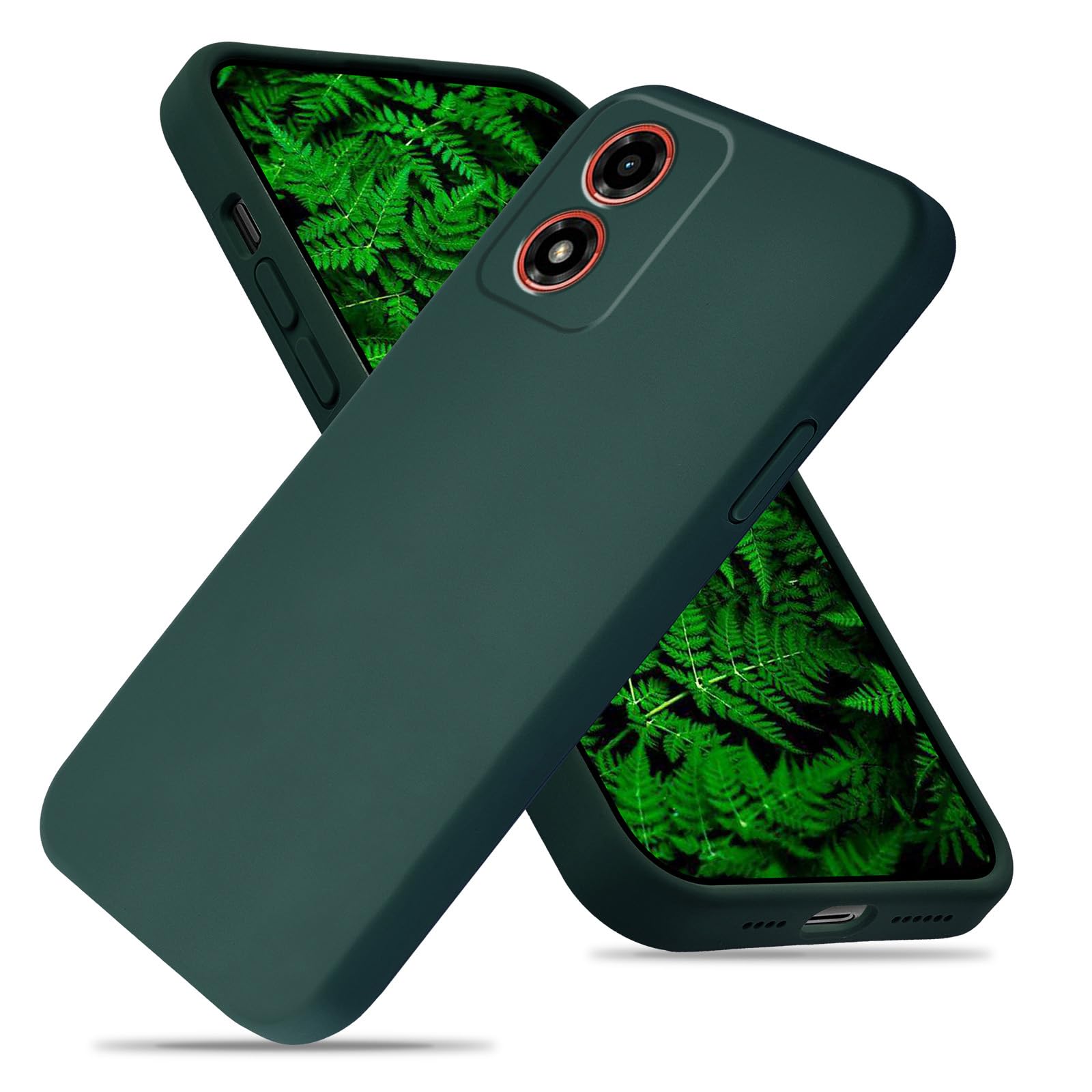MOJIA Silicone Case for Motorola Moto E14 / G04 / G04s, Ultra Slim Soft Liquid Silicone Shockproof [Anti-oil and anti-fingerprint] Phone Case Cover with Anti-Scratch Microfiber Lining. Dark Green