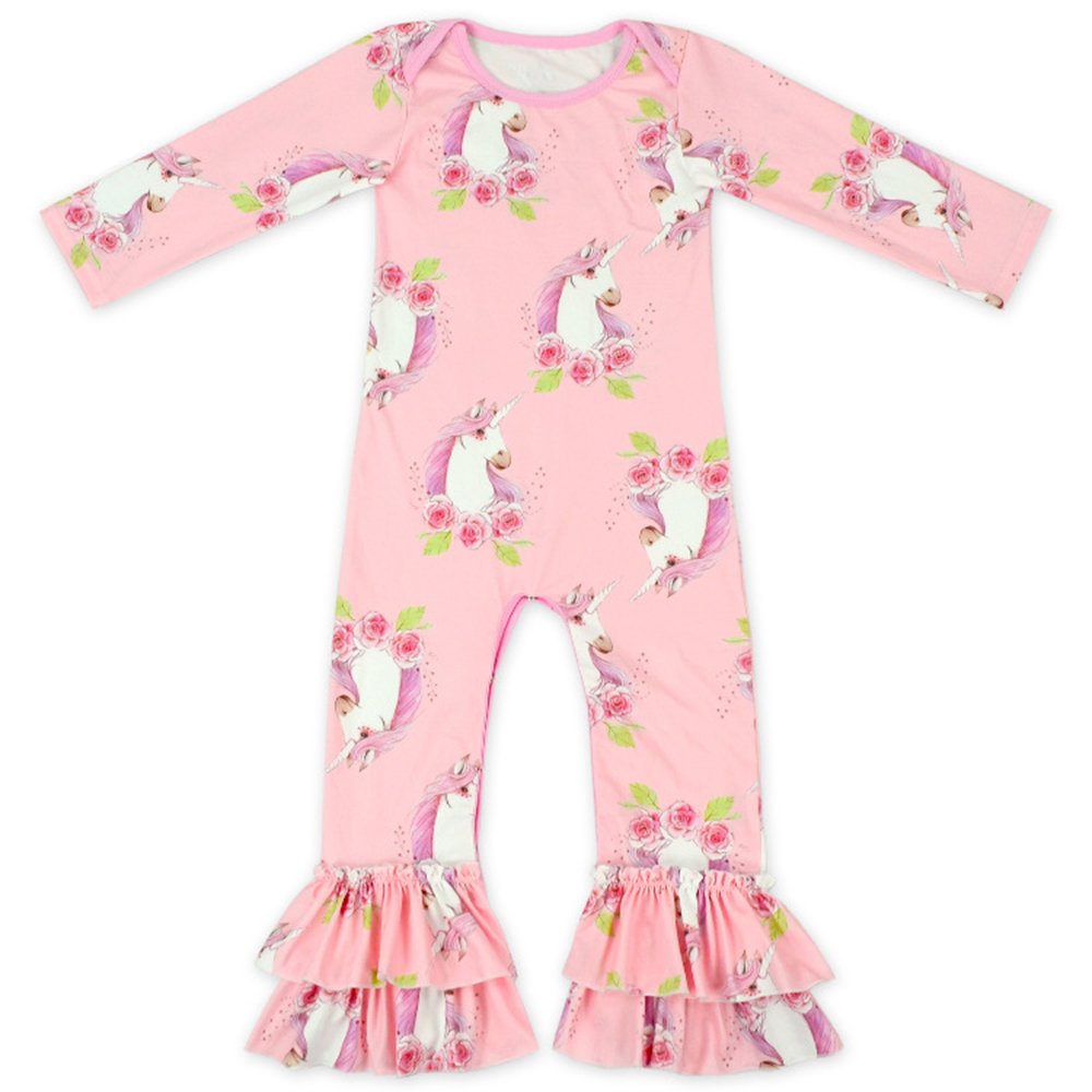 Anbaby Baby Girls Floral Ruffles Romper Long Sleeve & Sleeveless One-Pieces Bodysuit Floral Outfits