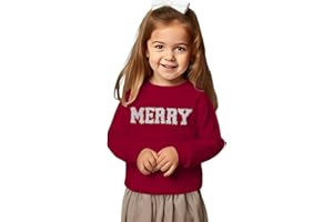 IZYJOY Toddler Baby Girl Christmas Sweatshirt Merry Chenille Patch Letter Print Crewneck Shirt Xmas Holiday Pullover Tops