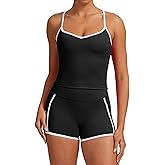 QBGJTD Women 2 Piece Workout Sets Cross Back Tank Top and High Waist Booty Lifting Shorts Yoga Active Outfits with Pockets