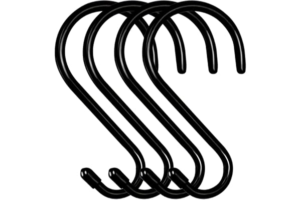 Moovul 4pcs S Hooks,Large Vinyl Coated 6 Inch Non Slip Heavy Duty S Hook for Hanging, Steel Metal Rubber Coated Closet Hook B
