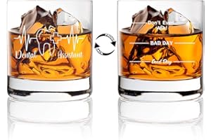 AGMdesign, Double sided Good Day Bad Day Don't Even Ask Dental Assistantr Whiskey Glasses Gift for Dentist, Dental, Medical, Hygienist, Doctor, Physician, Nurse, Coworker, Graduation Gifts