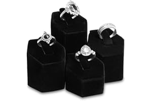 MOOCA Jewelry Ring Stand Holder Display Set, Ring Holders for Jewelry Ring Storage Organizer Stand Pedestals Display 4 Pcs Set, Black Velvet