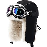 Aviator Hat and Goggles for Vintage Pilot Costume Set Fur Trapper Hat with Earflaps and Helmet Goggles for Adult Men Women