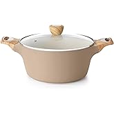 SENSARTE Ceramic Nonstick Stock Pot with Lid, 2.6/4.5/6.6/8.5 QT Soup Pot Casserole Pot, Non-toxic Healthy Pasta Pot, Large Cooking Pot Stew Pot, Induction Compatible, PFOA PFAS PTFE Free, Taupe
