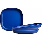 Re-Play Toddler Plates - 32 Oz. Deep-Walled Flat Kids Plates - Dishwasher & Microwave Safe - Made in USA - Set of 4-9" x 9" x 1.25" - Navy Blue