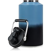 1 Gallon Water Bottle Insulated Stainless Steel Keeps Ice 48Hr, Large Water Gallon Jug Wide Mouth Leakproof Vacuum for Gym, Camping, & Construction Gradient Blue