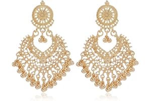 DTJA Boho Ball Tassel Statement Dangle Earrings for Women Girls Vintage Flower Heart Shaped Beaded Chandelier Drop Dangling Earring Lightweight Indian Bollywood Jewelry Gifts for Jhumka Festival Holiday Christmas