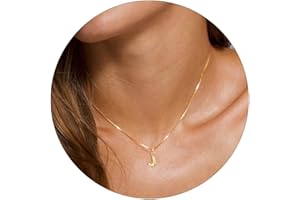 KOHOTA Gold Initial Necklaces for Women Girls, Dainty Gold Balloon Bubble Letter Necklace,14K Gold Plated Simple Necklace Puffy Name Personalized Tiny A-Z Pendant Choker Necklace Cute Letter Name Gold Necklaces for Teen Girls Trendy Jewelry Gift