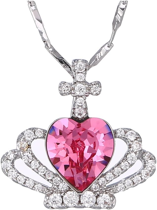 Xuping Platinum Plated Heart Crystal Crown Pendant Necklace for Women