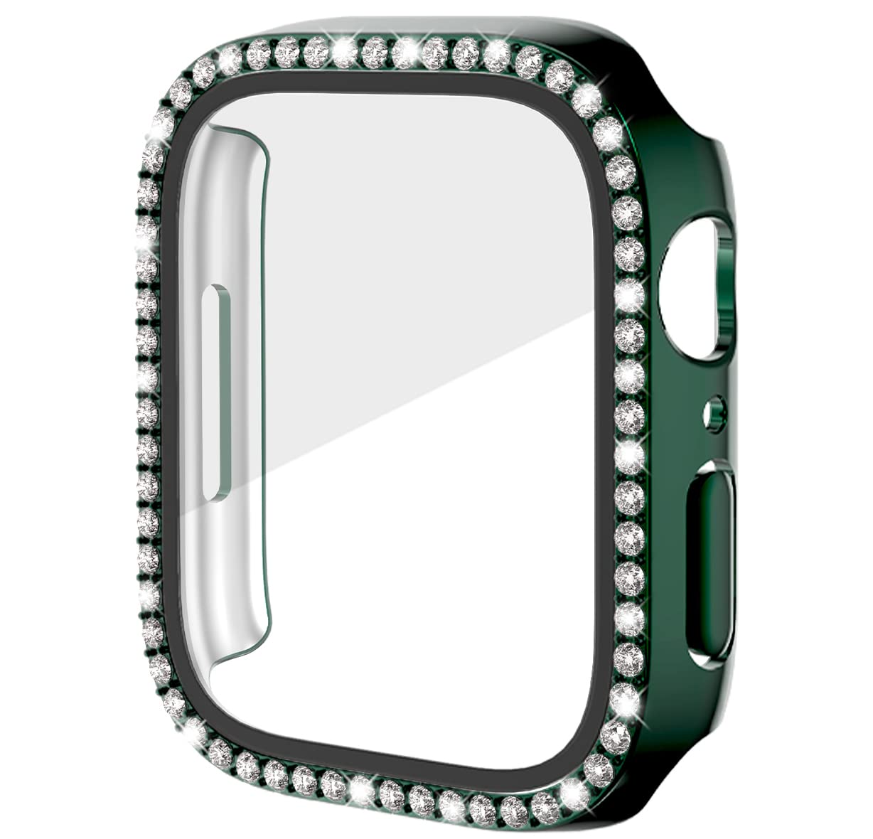 Miimall Bling Case Compatible for Apple Watch SE Series 6/5/4 40mm, PC Case with Tempered Glass Screen Protector&Crystal Diamonds, Ultra-Thin Full Protective Woman Cover for iWatch 40mm-Green
