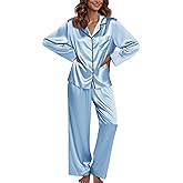 Ekouaer Pajamas For Women Set Silk Pjs 2 Piece Satin Sleepwear Long Sleeve Button Down Lounge Sets With Pant