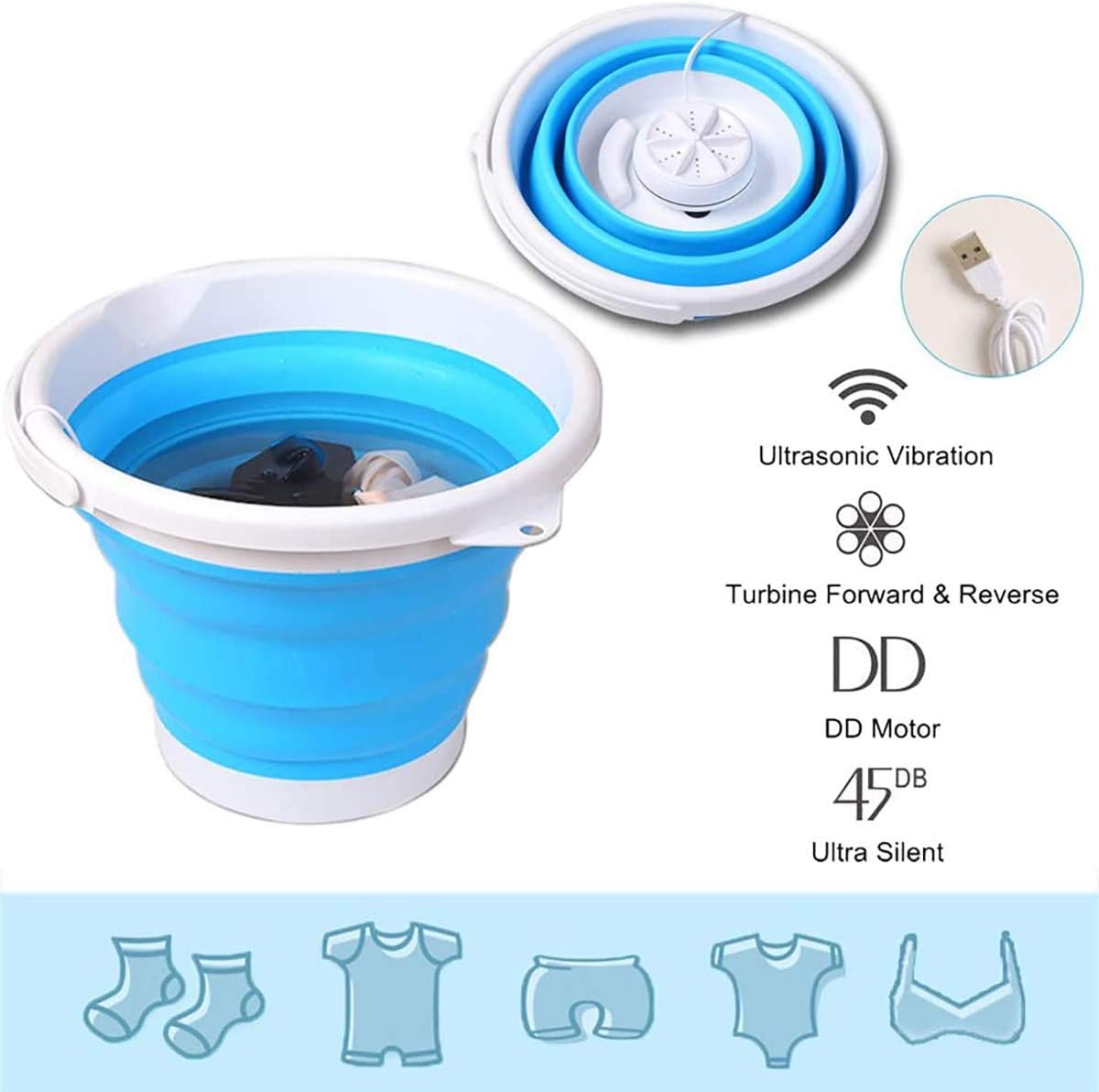 EODPOT Lavadora portátil pequeña,con bañera Plegable, Lavadora Turbo