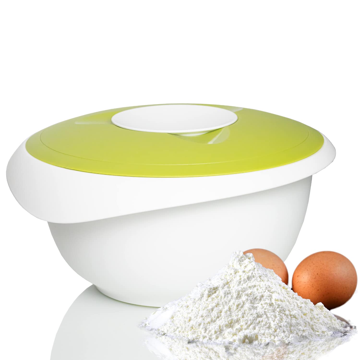Westmark Mixing/Baking Bowl With Two-Part Lid, 3.5 L, With Spout, Plastic, White/Apple Green, 3155227A