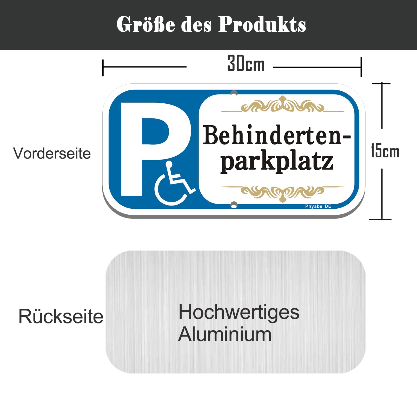 schild Behinderten-parkplatz 2 Stück, 30x15cm Aluminium Schilder，für Außen-und Innenbereich 2