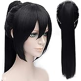 Probeauty Girl Stylish Ponytail Black Straight Cosplay Wig Long Black Wig with Bangs for Women Synthetic Wig Anime Cosplay Wig for Halloween Costume Party+Wig Cap