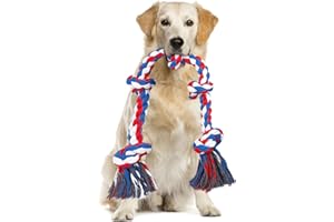 Bmag Dog Rope Toys for Aggressive Chewers, Interactive Heavy Duty Dog Toys for Medium Large Dogs, Tough Twisted Rope Toy with 5 Knots (Red)