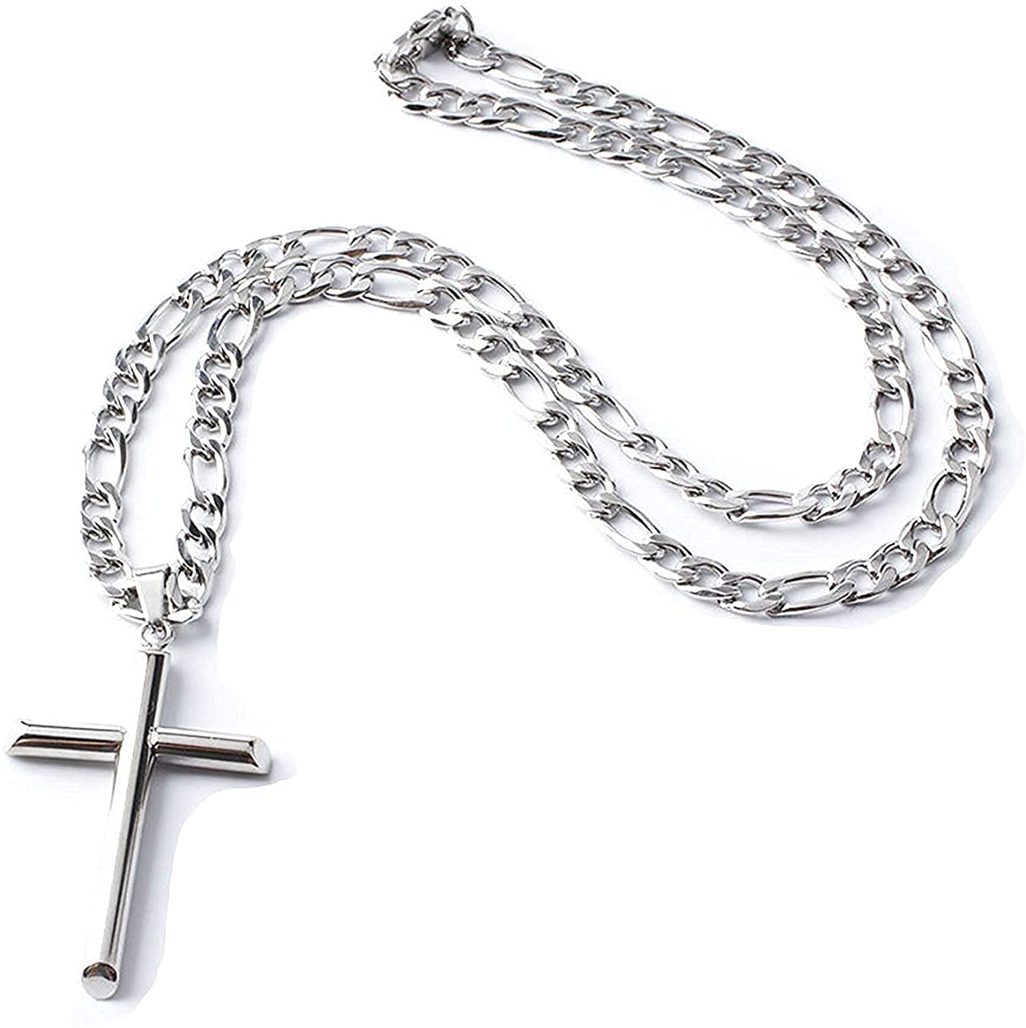 14K Gold Figaro Chain Style Cross Pendant Necklace Solid Plated Clasp for Men,Women,Teens Thin for Charms Miami Cuban Link Diamond Cut