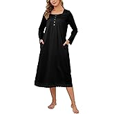 GCWBOTTO Nightgowns for Women Soft 100% Cotton House Dress Embroidery Long Sleeve Night Gowns Comfy Long Sleepwear