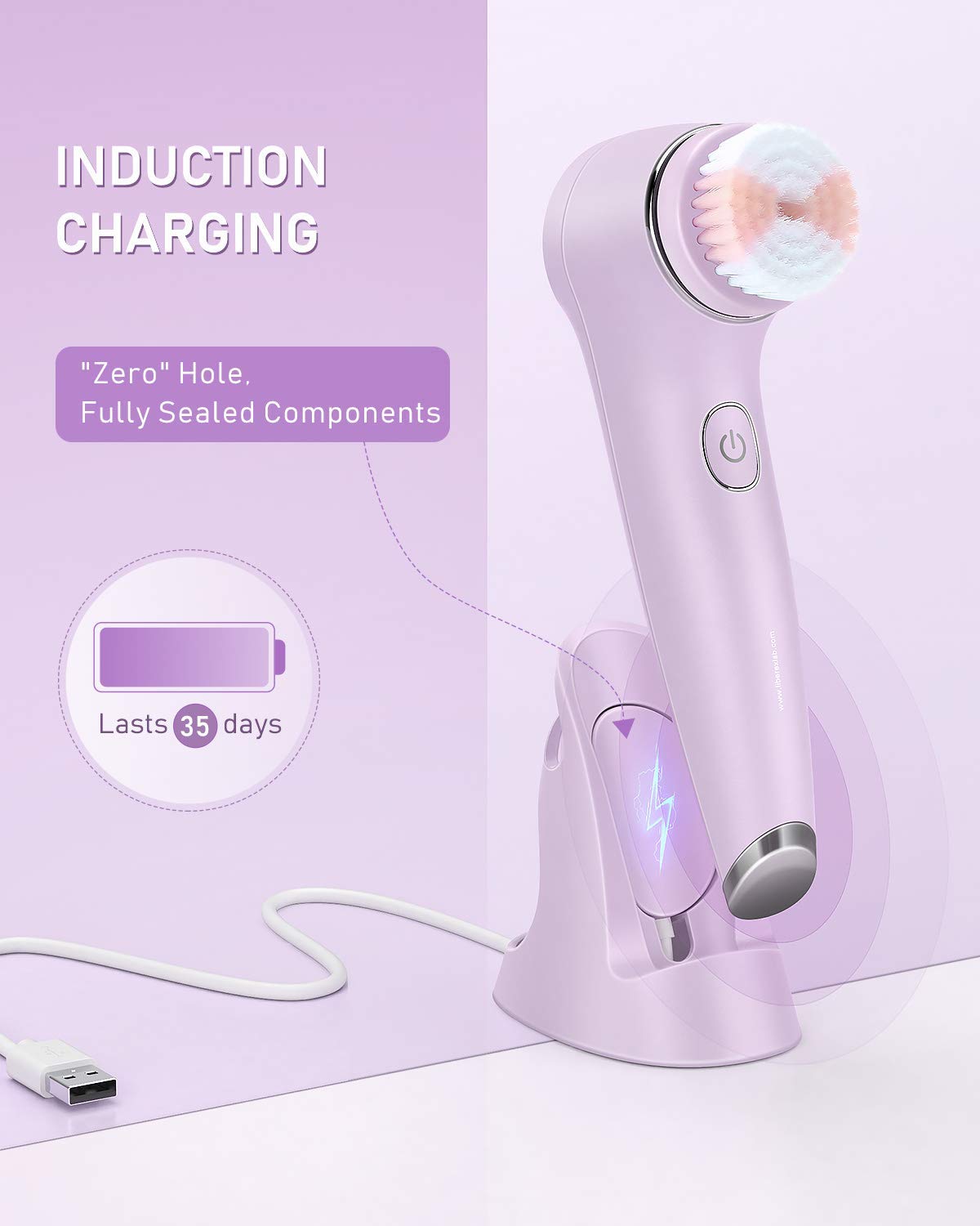 Liberex KC-5200 Spin Facial Cleansing Brush - Bi-directional Rotation Mode Face Brush with IPX7 Waterproof, Wireless Charging, 2 Different Brush Heads for Sensitive, Mixed and Oily Skin: Beauty