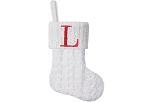 Pxniy Mini White Knit Stocking,8.5 Inches Initial Monogram EmbroideWhite Christmas Stocking,Family Fireplace Hanging Ornament Xmas Holiday Decor Gift-Letter L