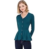 Allegra K Women's Peplum Sweater Ribbed V Neck Long Sleeve Knit Peplum Tops