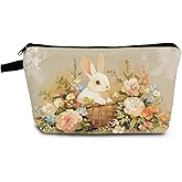 YULUENZE Floral Bunny Makeup Bag Cute Small Organizer Bag with Zipper Floral Bunny Cosmetic Bag Aesthetic Birthday Present for Women Sisters Friends -1