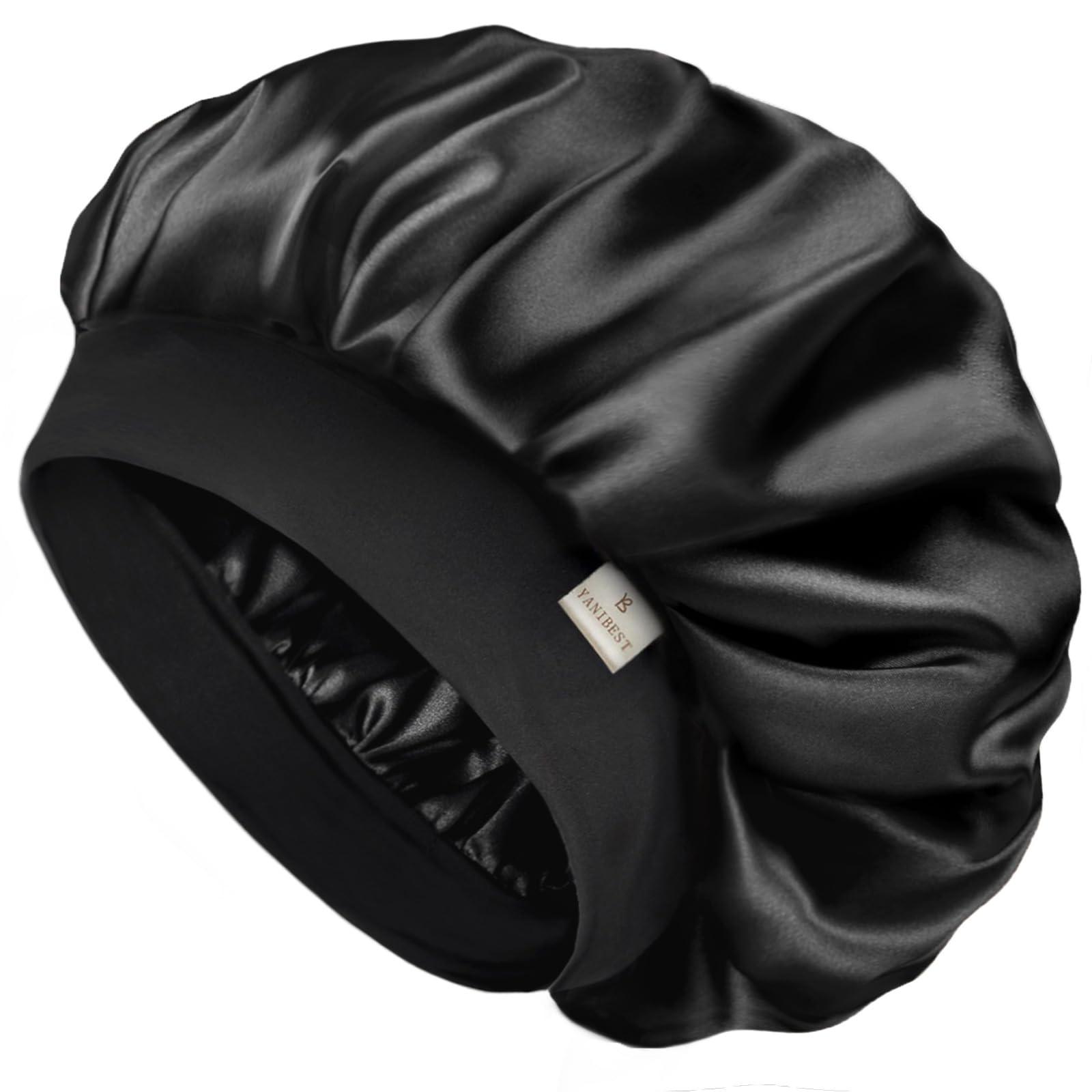 Photo 1 of YANIBEST Silk Bonnet for Men Women Hair Bonnet for Sleeping Double Layer Satin Bonnets for Black Women Curly Hair Sleep Cap, Black