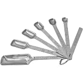 bskkw Measuring Spoons Set of 7 with Leveler, Rectangular Stainless Steel Kitchen Spoons for Baking and Cooking, Fits Spice Jars