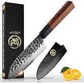 GRAND SHARP 5 inch Japanese Santoku Chef Knife, AUS10 3-layer High Carbon Stainless Steel Kitchen Cooking Knife, Professional Hand Forged Chef's Knives (Rosewood Handle & Gift Box& Sheath)