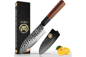 GRAND SHARP 5 inch Japanese Santoku Chef Knife, AUS10 3-Layer High Carbon Stainless Steel Kitchen Cooking Knife, Professional