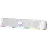 Redragon GS560 RGB Desktop Soundbar, 2.0 Channel Computer Speaker with Dynamic Lighting Bar Audio-Light Sync/Display, Touch-Control Backlit with Volume Knob, USB Powered w/ 3.5mm Cable, White