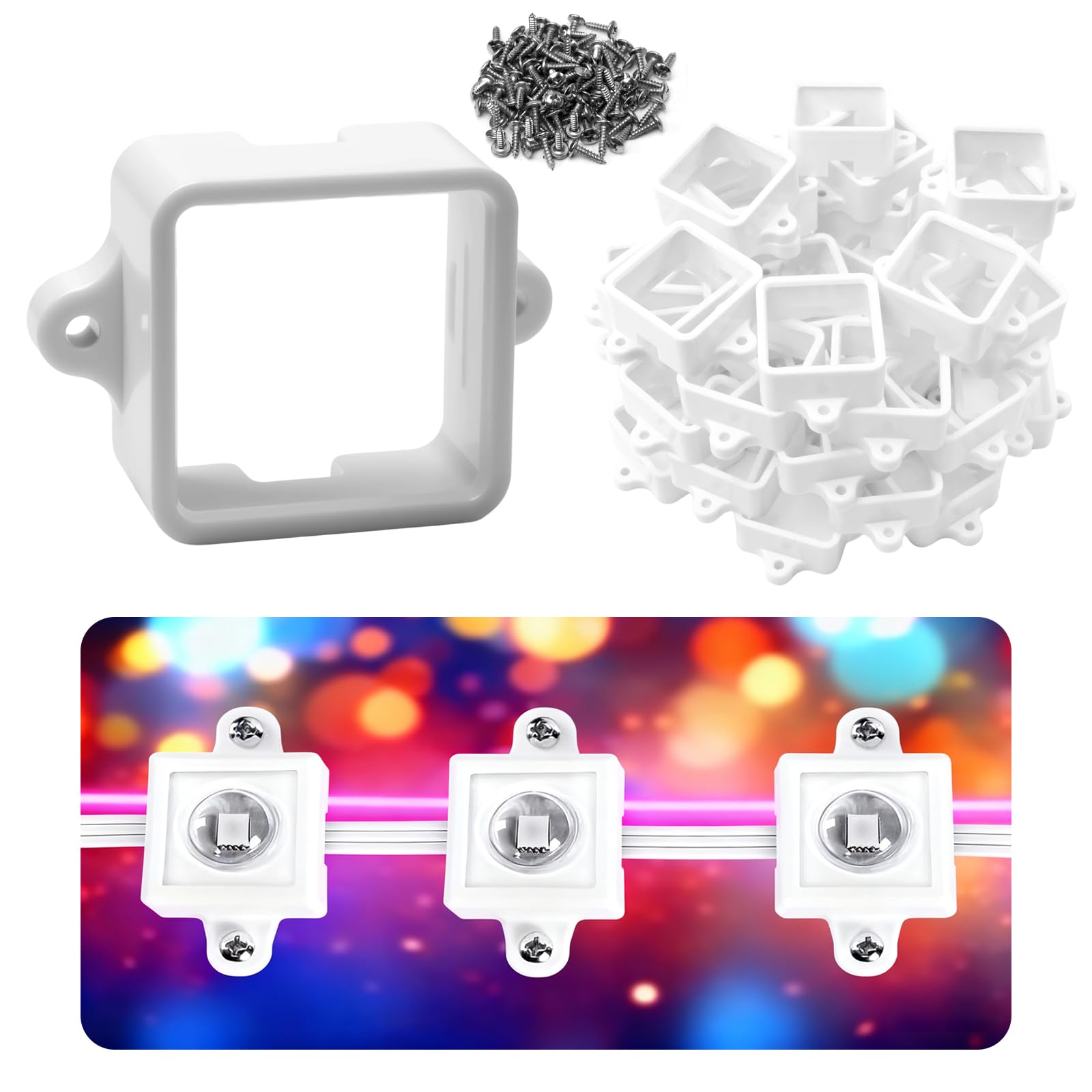 Photo 1 of 100 Pcs White Mounting Brackets, Light Clips W/Screws, Fits Govee RGBIC LED Permanent Outdoor LED Lights Non-Pro/Original H705, Elite Version H805, for Various Surfaces like Wood, Steel Siding etc