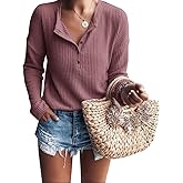 Womens Henley Shirts V Neck Long Sleeve Button Down Tops Warm Waffle Knit Tees