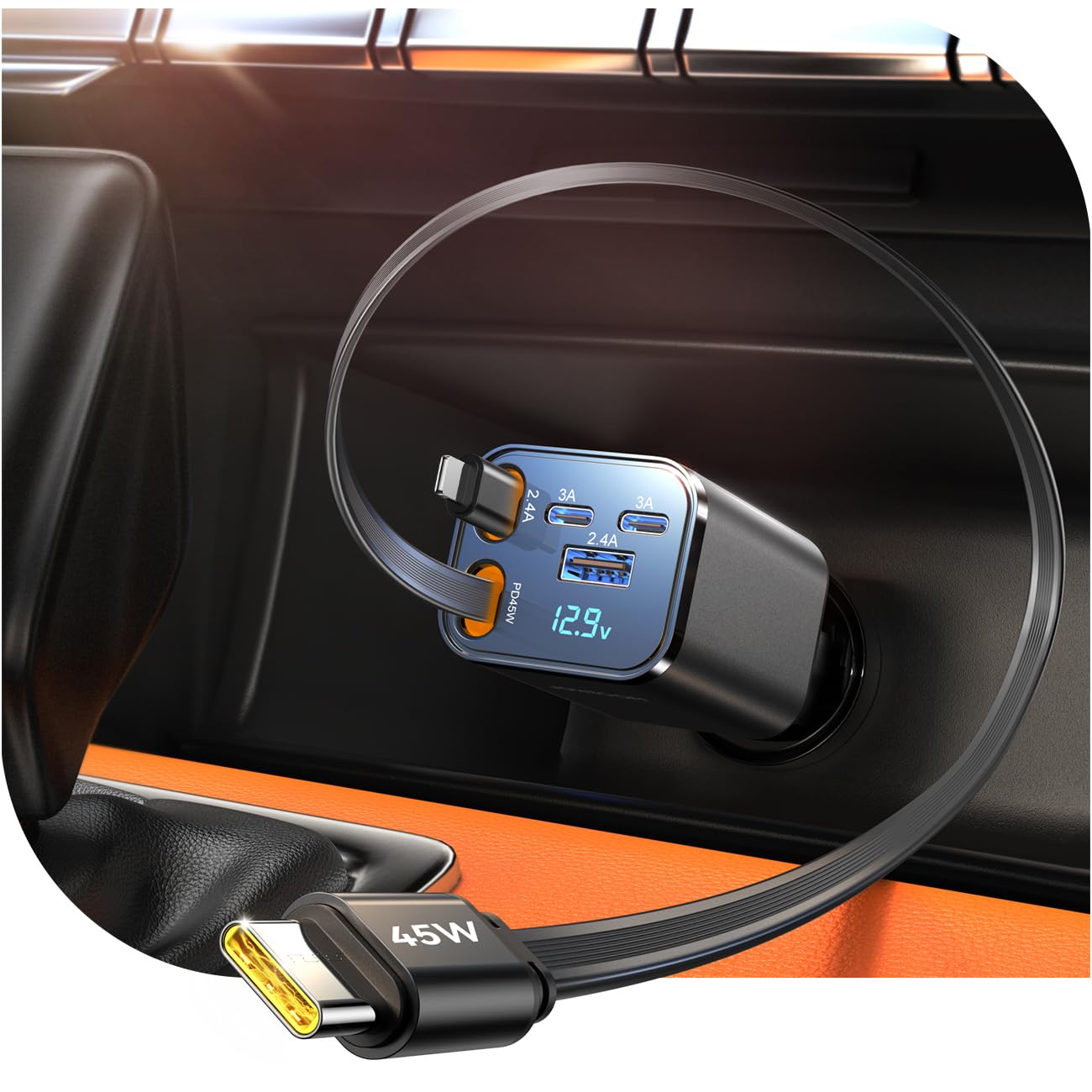 Photo 1 of [5 in 1] 99W Retractable Car Charger Adapter, PD45W Car Charger USB C for iPhone 16 17 Fast Charging, Car Accessories, Gifts for Women Men for iPhone 17 Air 16 15 14 13 Pro Max, Samsung S25 S24, Black