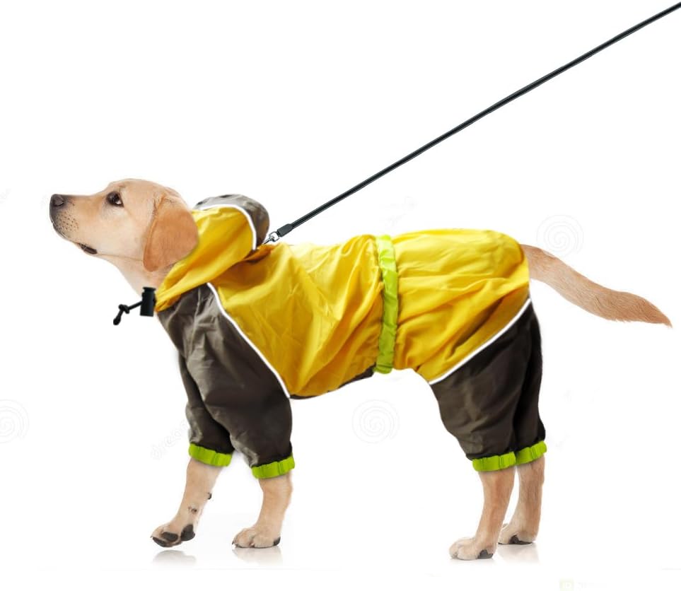 Dog Raincoat Yellow Waterproof Slicker Lightweight and Breathable Hooded Rainwear