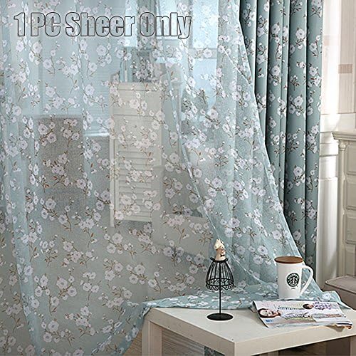 WINYY 1 Panel Modern Rustic Floral Printed Sheer Tulle Curtain Rod Pocket Top Kids Bedroom Living Room DIY Voile Curtains Shade Drape Window Treatments , W39 x H47 inch