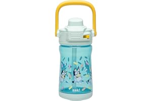 Zak Designs Bluey Beacon Kids Water Bottle for Travel or At Home, 12oz Plastic is Durable and Leak-Proof with Liquid Lock Spout, Cover, Carry Handle, Protective Base (Bluey)