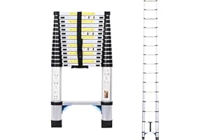 Dajianglx 14.5FT Telescoping Extension Ladder, Extension Ladder with Triangular Stabilizer, Foldable Aluminum Retractable Collapsible Ladders for Household and RV Outdoor Work 330 lbs Load
