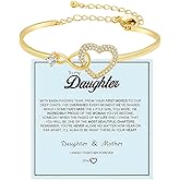 To My Daughter Forever Connected Bracelet From Mom, Infinity Love Cuff You Are Always In Mine Heart Cubic Zirconia Adjustable Womens Inspirational Gift Jewelry